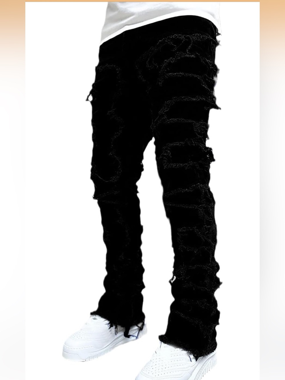 Men’s Black Stacked Distressed Jeans - Slim Fit